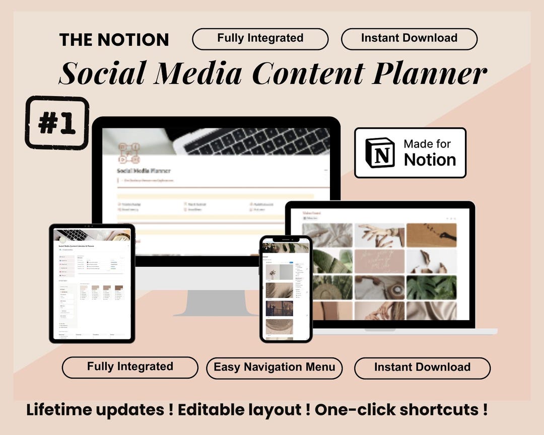 Social Media Planner Notion Template Digital Download Content Organizer ...