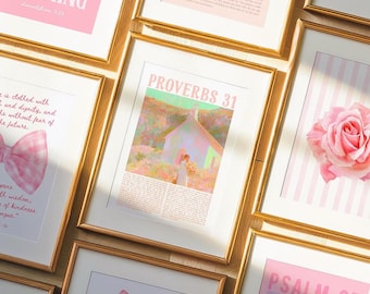 Girly Christian Wall Art Bundle Set of 12 : Faith Girly Posters, Christian Pink Gallery Set, Proverbs 31 Print, Bible Verse Bundle