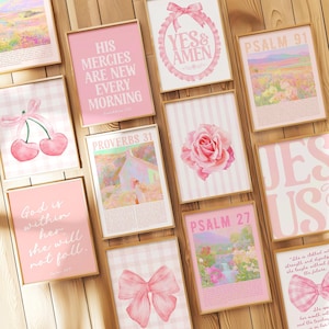 Girly Christian Wall Art Bundle in Pink Bible Verse Wall Art Trendy Christian Wall Art Bundle Girly Aesthetic Wall Art Gallery Set of 12