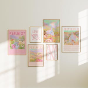 Girly Christian Wall Art Bundle, Christian Dorm Wall Decor Set, Christian Pink Gallery Wall Set, Proverbs 31 Poster Trendy Christian Artwork
