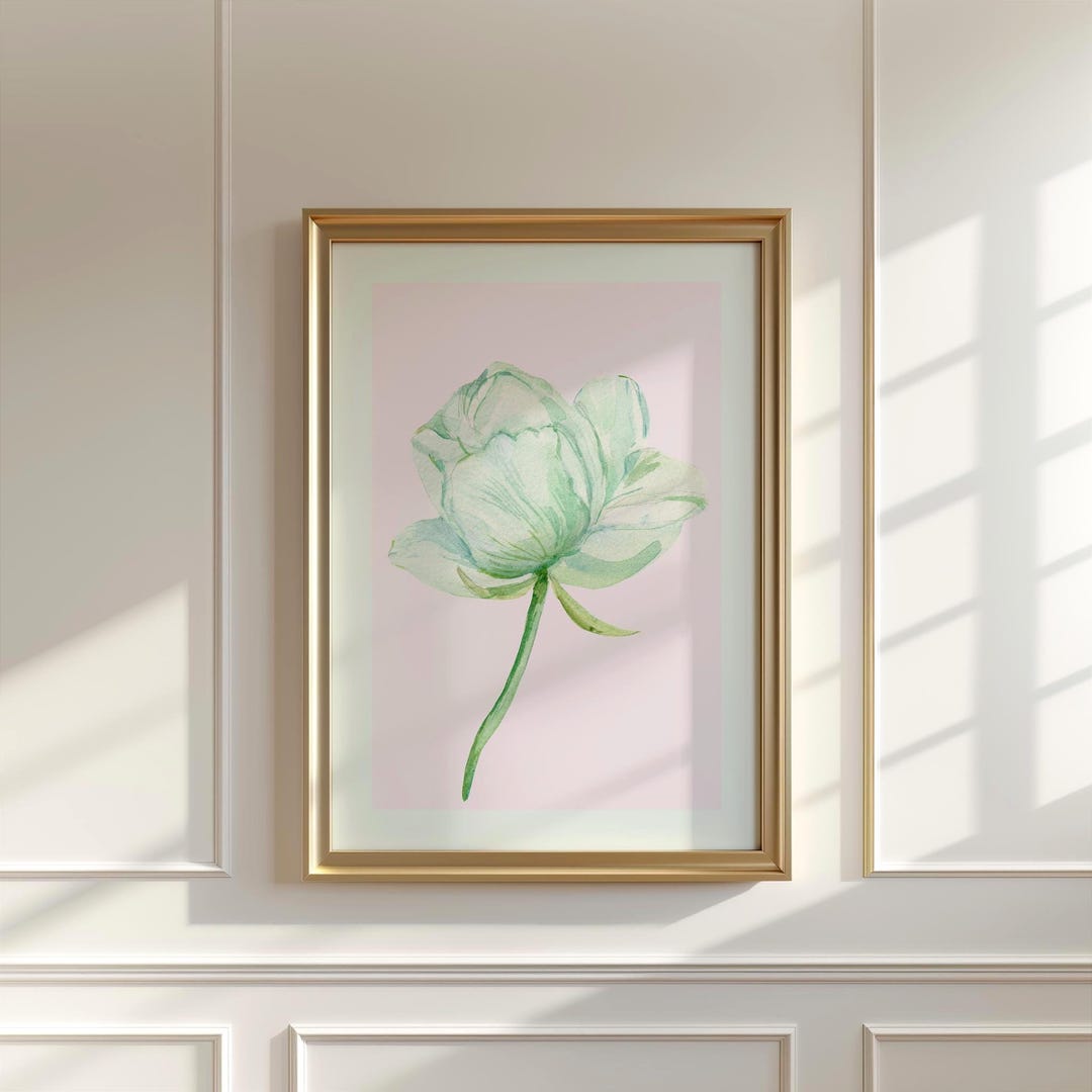 Pink and Green Watercolor Rose Art, Blush Pink Wall Art Prints, Pastel ...
