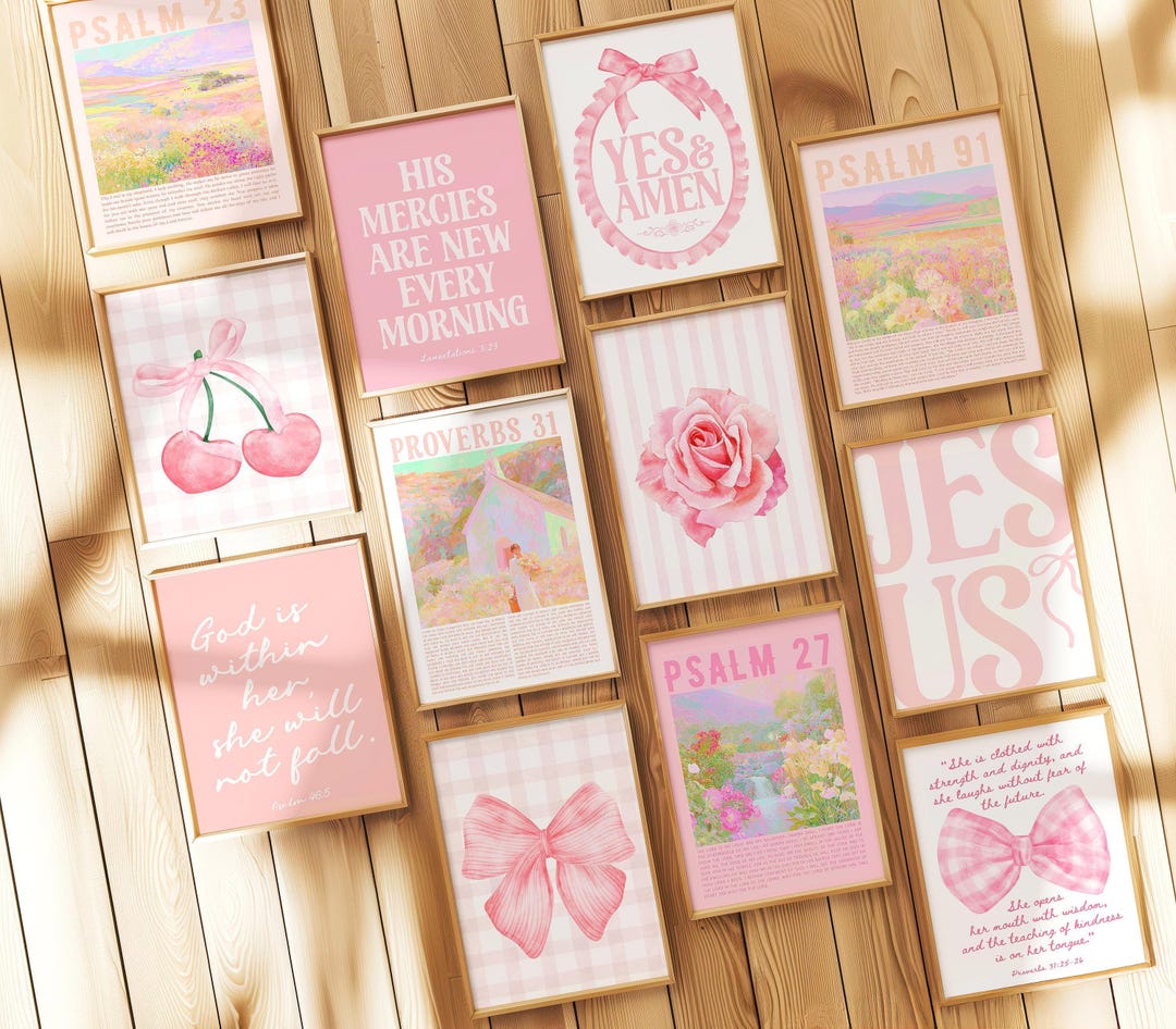 Girly Christian Wall Art Bundle in Pink: Bible Verse Bundle, Faith ...