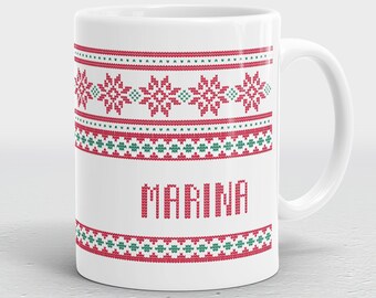 Christmas Mugs - Hot Cocoa Mug - Knit Design Personalized Mug - Santa Mug - Gift for Coffee Lover - Custom Coffee Cup - Coffee Gifts for Her