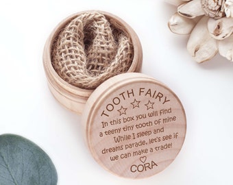 Tooth Fairy Box Custom Wood Engraved with Tooth Fairy Poem - Alternate Money Bag Personalized Name - Child Keepsake