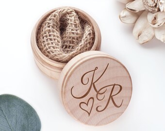 Heart with Initials Custom Trinket Box - Proposal Ring Box - Wood Heirloom Ring Box - Decorative Jewelry Storage Container - Round Box