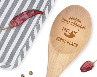 Chili Cook Off Personalized Wooden Spoon Prize, Hostess Gift, First Place Chili Cook-Off Award, Cookoff Champion, Engraved Birch Wood Spoon