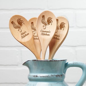 Rooster Spoon -Farmhouse Kitchen Spoon - Rustic Kitchen Decor - Cooking utensils Wood - Personalized Wooden Spoon - Custom Name Kitchen Gift