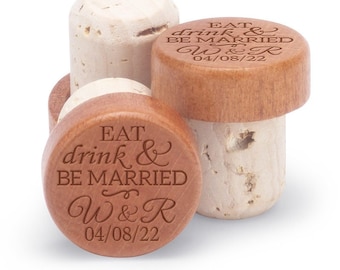 Eat Drink & Be Married Wine Stopper -  Engraved Wooden Bottle Cork - Wedding, Anniversary, Bridal Shower W0001STEDM