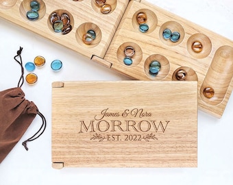 Engraved Folding Mancala Set – Personalized Wood Family Game