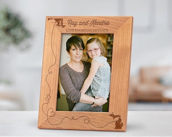 Two States Frame Personalized for Long Distance Couple, Distance Means so little Photo frame, engraved wood frame, picture frames FR0103