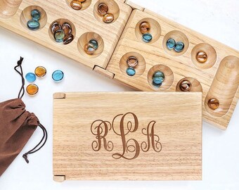Personalized Mancala Board with Vine Monogram Design