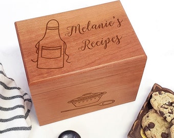 Apron Personalized Recipe Box - Kitchen Recipe Box - Wooden  Recipe Card Box - Engraved Recipe Box - Farmhouse Kitchen Decoration