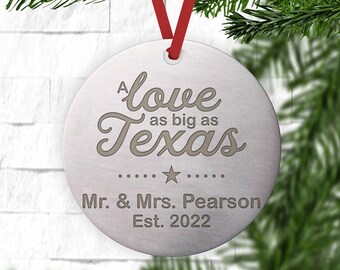 TX Ornament - Love As Big As Texas - Wooden Wine Gift Tag - Married Christmas Decor