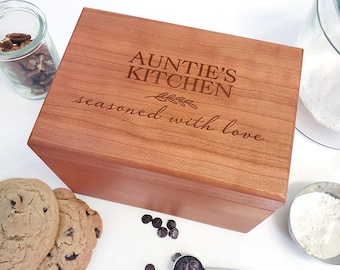 Seasoned with Love Recipe Box Gift - Custom Wood Recipe Box - Kitchen Recipe Storage Box -  Engraved Wooden Box - Family Wood Recipe Box