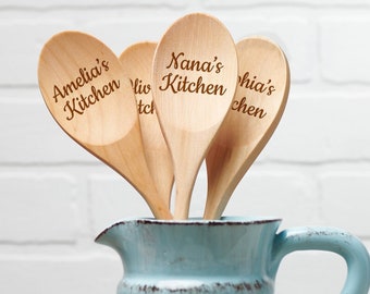 Cuchara de madera para la cocina de Nana - Utensilio de cocina con nombre personalizado - Regalo de cumpleaños para la abuela - Decoración rústica de cocina