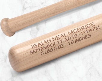 Baby Baseball Bat - Birth Stats Keepsake - Engraved Baseball Bat - Newborn Statistics Gift -  Baby Boy Keepsake - Baseball Nursery