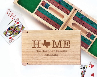 Personalized Cribbage - Engraved Cribbage - Family Game Night - Folding Cribbage Set - Wooden Cribbage - Home State Gift - Custom Cribbage