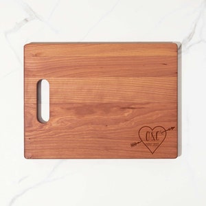 Heart Cutting Board - Anniversary Gift - Personalized Heart and Arrow with Initials Cutting Board - Romantic Custom Engraved Board