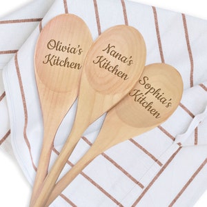 Custom Kitchen Spoon Birch Wood Farmhouse Baking Utensil Personalized Name Chef Gift Wooden Housewarming Present Mothers Day image 2