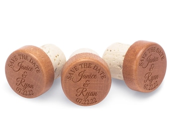 Wedding Wine Stopper Gift - Personalized Wedding Favors Engraved Wood - Save The Date W0302STWD