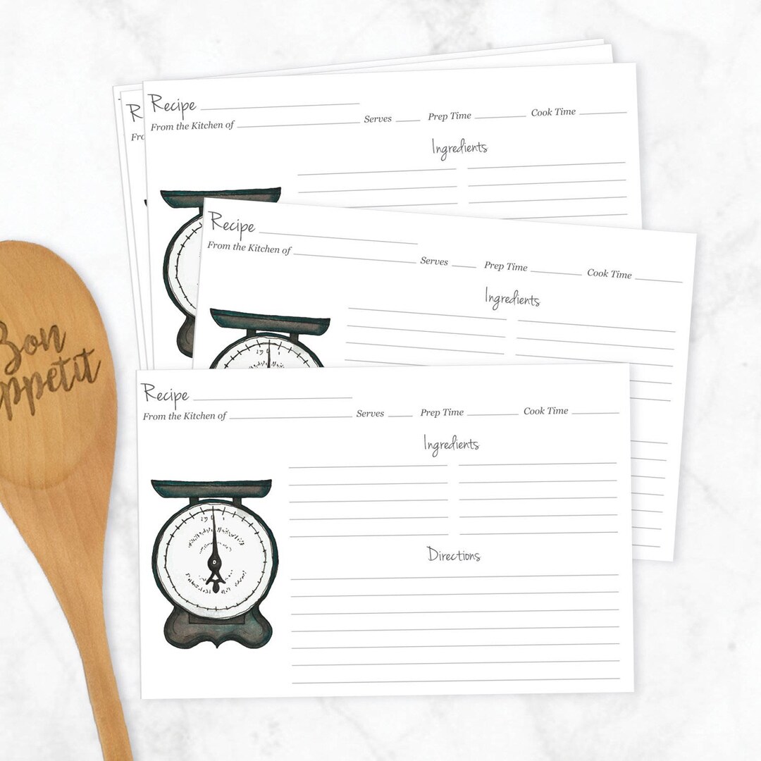 Antique Scale Recipe Cards Farmhouse Kitchen Gifts Printed Recipe Cards ...