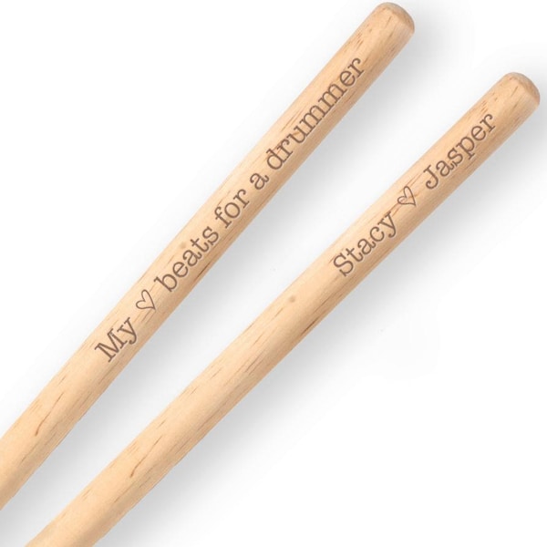 My Heart Beats for a Drummer Drum Stick - Personalized Wood Drumstick Pair - Custom Valentine's Day Gift
