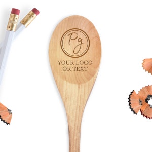 Corporate Logo Wooden Spoon - Corporate Gifts with Logos - Laser Engraved Spoon - Logo Spoon Gifts - Company Name Merchandise
