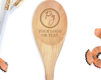 Corporate Logo Wooden Spoon - Corporate Gifts with Logos - Laser Engraved Spoon - Logo Spoon Gifts - Company Name Merchandise