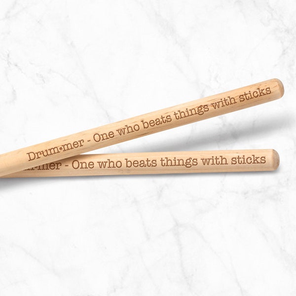 Engraved Drum Sticks with Drummer Definition - Drum Humor Gift  - Musician Valentine's Day Present - Stocking Stuffer