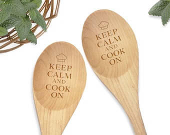 Keep Calm and Cook on Baker's Wooden Spoon - Gift for Chef - Kitchen Spoon - Housewarming Gift - Cook Wooden Spoon - Stocking Stuffer Gift