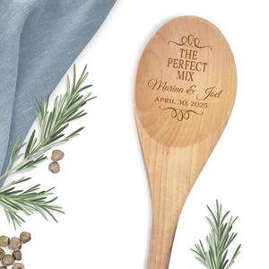 The Perfect Mix Personalized Wooden Spoon - Kitchen Shower Favor - Engraved Wedding Utensil - Valentine&#39;s Day Gift - Wedding Present 