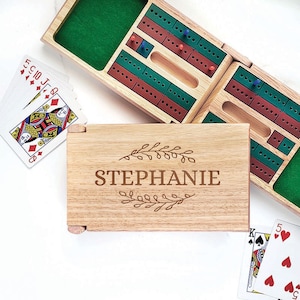 Personalized Cribbage Game Board - Custom Name Game Set - Card and Pegs Game Board - Engraved Wooden Game Board Set - Wood Cribbage Board