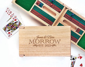 Cribbage Board Set - Cribbage Gifts for Newlyweds - Classic Card Game Gift - Card Game with Board and Pegs - Just Married Gift