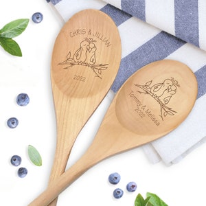 Personalized Couple Spoon - Love Bird Gift - Engraved Wooden Spoon - Kitchen Spoon - Kitchen Shower Gift - Wooden Anniversary