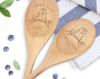 Personalized Couple Spoon - Love Bird Gift - Engraved Wooden Spoon - Kitchen Spoon - Kitchen Shower Gift - Wooden Anniversary