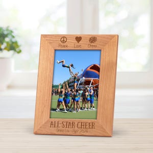 Personalized Cheer Picture Frame – Engraved Alder Wood, Cheerleading Gift