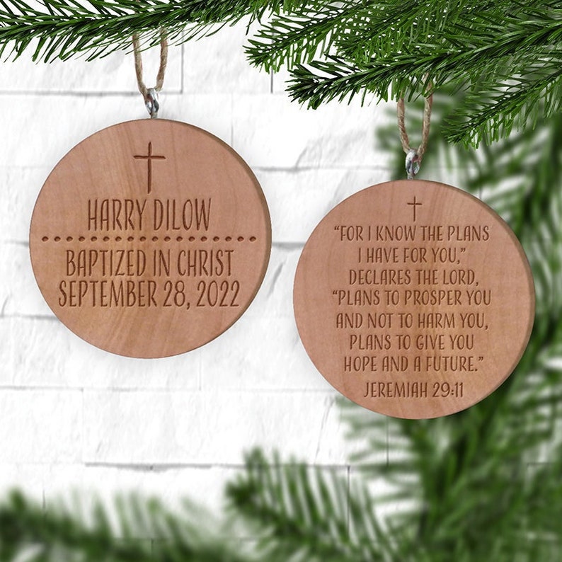 Baptized in Christ Jeremiah 29:11 Wooden Ornament Baptism Keepsake For I Know The Plans I Have For You image 1