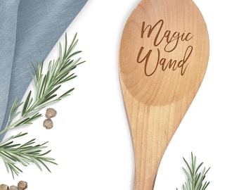 Magic Wand Spoon - Engraved Wooden Spoon - Fantasy Spoon - Magical Spoon - Funny Wooden Spoon - Magic Kitchen Utensils - Baking Tools