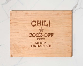 Chili Cook Off Award Bar Board, Chili Cookoff Champion, Two-toned Small Cutting Board,  Hottest Chili Spiciest Chili, Most Traditional Chili