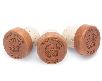 Beach Wine Cork- Sea Shell Bottle Stopper - Rustic  Favor - Ocean Wedding Gift Ideas - W0296STMI