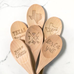 Texas Wooden Mixing Spoons - Texas Kitchen Decor - Gift for Texan - State Pride Gift - Birch Wood Engraved Spoon