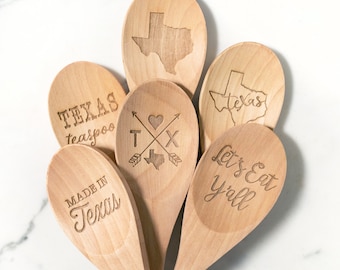 Texas Wooden Mixing Spoons - Texas Kitchen Decor - Gift for Texan - State Pride Gift - Birch Wood Engraved Spoon