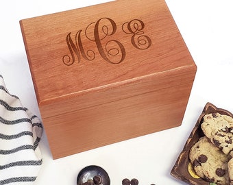Monogrammed Recipe Box - Alternative Recipe Book - Wooden Recipe Card Holder - Personal Recipe Box  - Engraved Recipe Box - Wood Recipe Box