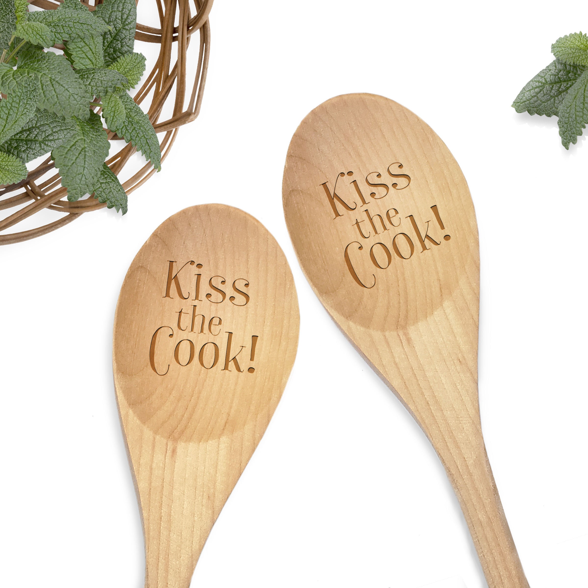 12 Kiss the cook funny engraved kitchen wooden mixing spoon l baking l cooking serving utensil white elephant Christmas gift 12