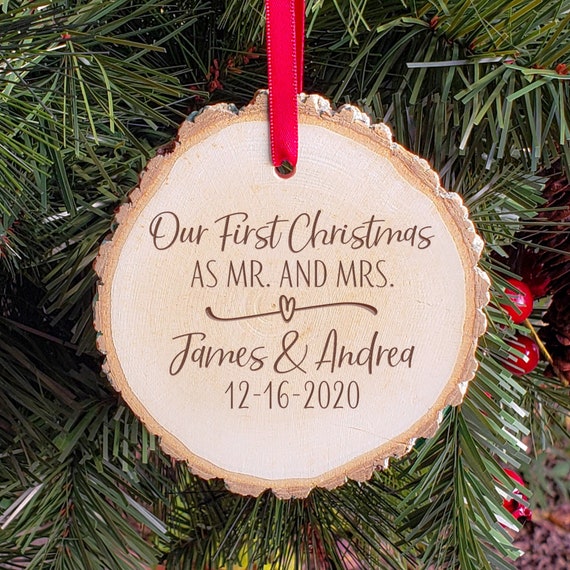 Stocking Gift Rustic Ornament Our First Christmas Ornament Couples Personalized Wooden Christmas Ornament First Christmas Together