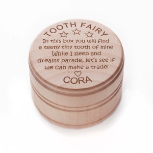 Personalized tooth fairy box engraved with a poem and personalized with a child's name.