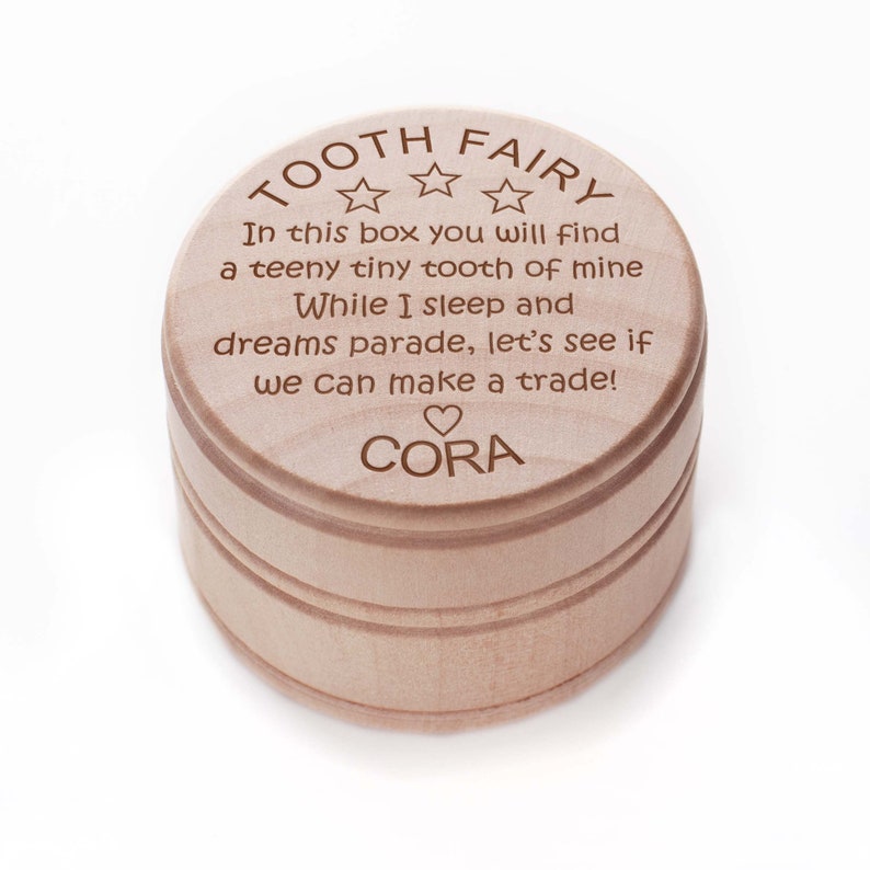 Personalized tooth fairy box engraved with a poem and personalized with a child's name.