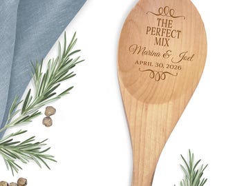 The Perfect Mix Personalized Wooden Spoon - Kitchen Shower Favor - Engraved Wedding Utensil - Valentine's Day Gift - Wedding Present 