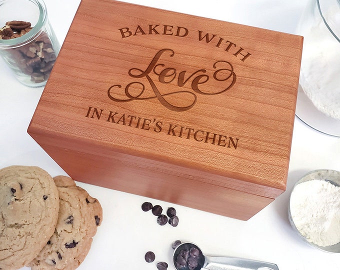 Baked With Love Recipe Book - Baking Gifts - Wooden Recipe Book - Gift for Grandma Recipe Book Alternative - Personalized Recipe Box