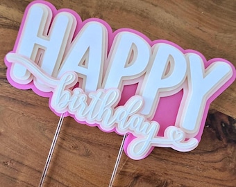 Simple Happy Birthday Cake Topper with Customizable Colors